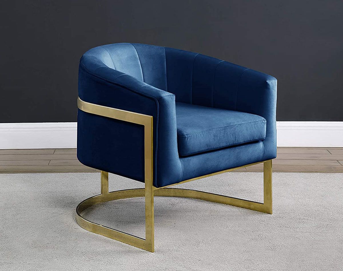 Estevao Navy Velvet Accent Chair