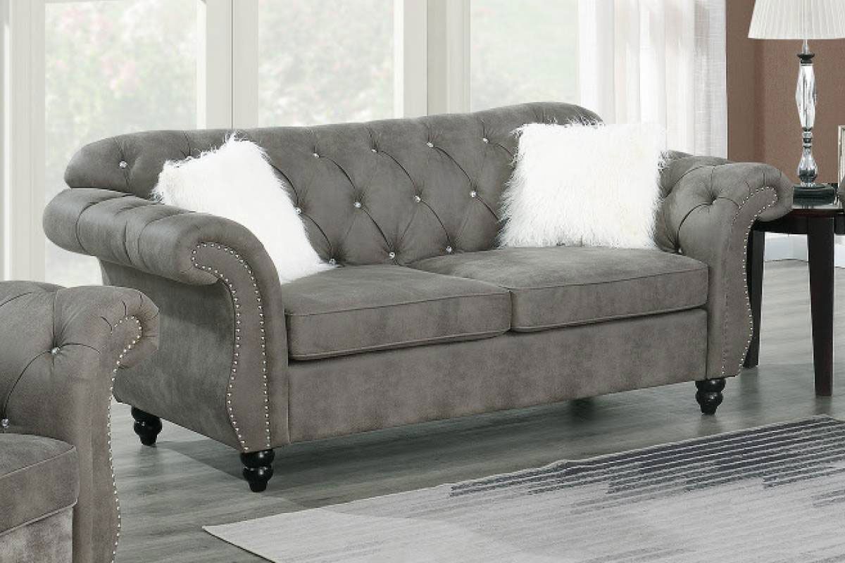 Esther Grey Nubuck Chesterfield Loveseat