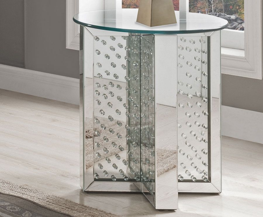 Eternal Round End Table,Eternal Mirrored Coffee Table Crystal Accented,Eternal Round Coffee Table