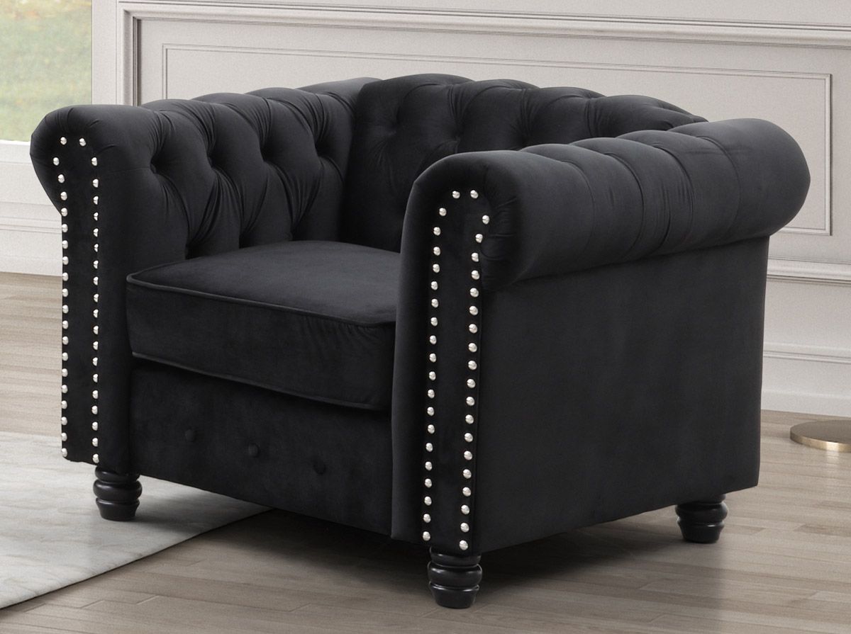 Evart Black Velvet Chesterfield Chair