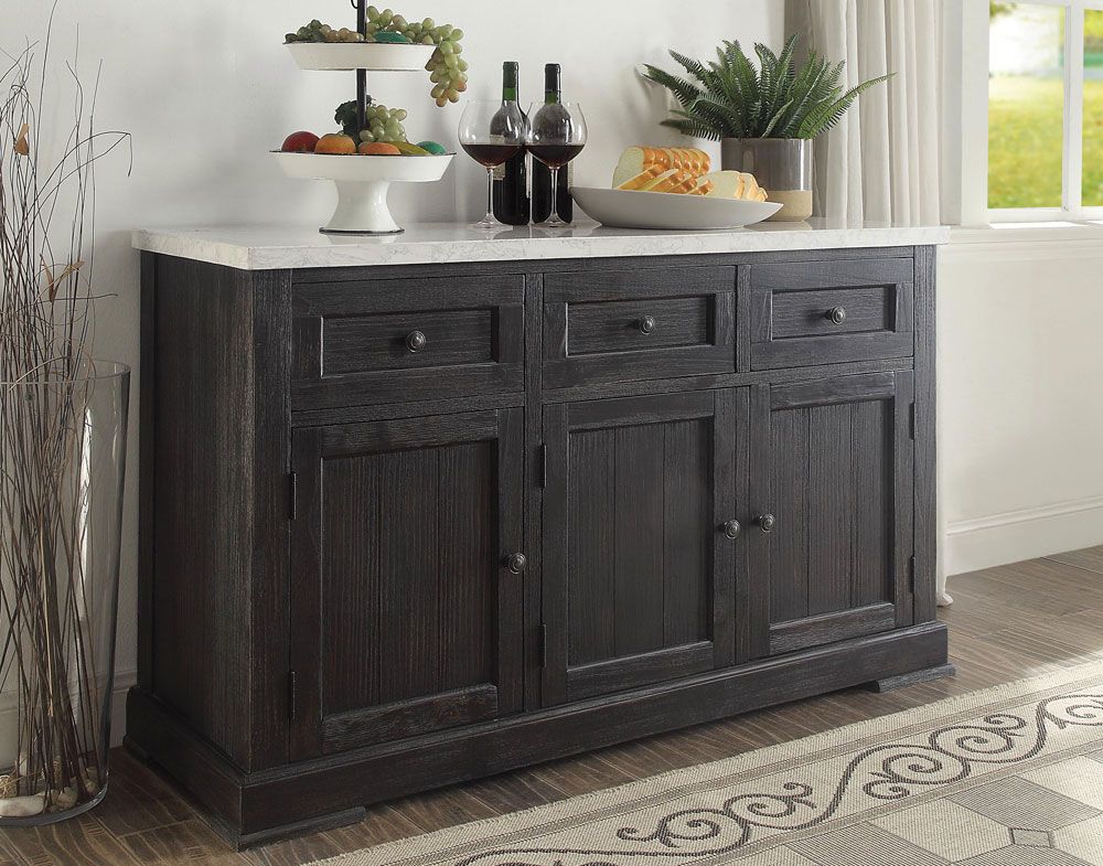 Evas Salvaged Finish Sever,Evas Counter Height Table Set Salvaged Finish,Evas White Marble Top