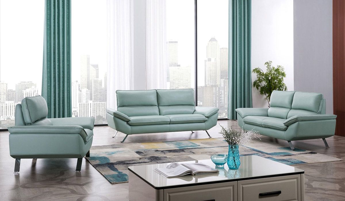 Everett Teal Leather Modern Sofa