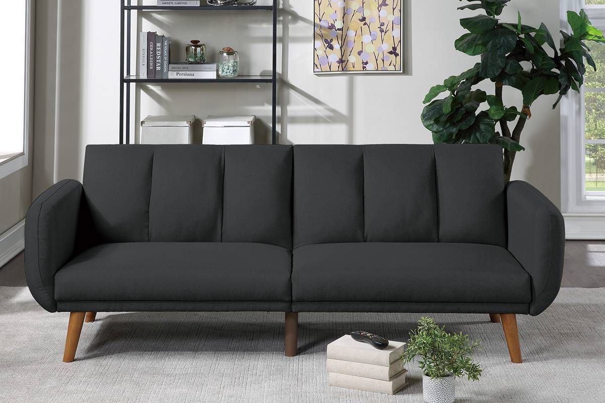 Evin Black Linen Sofa Futon