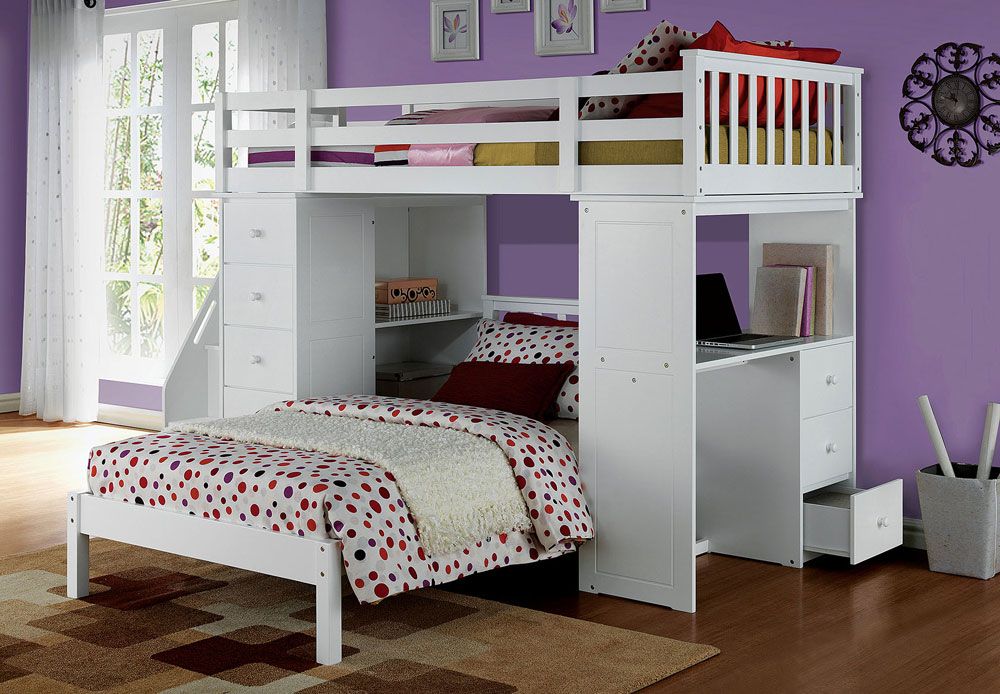 Faline Loft Bed With Drawers,Faline Loft Bed With Workstation
