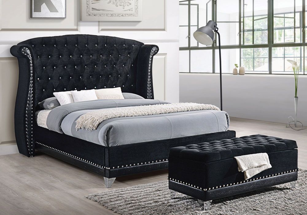 Farin Black Velvet Upholstered Bed