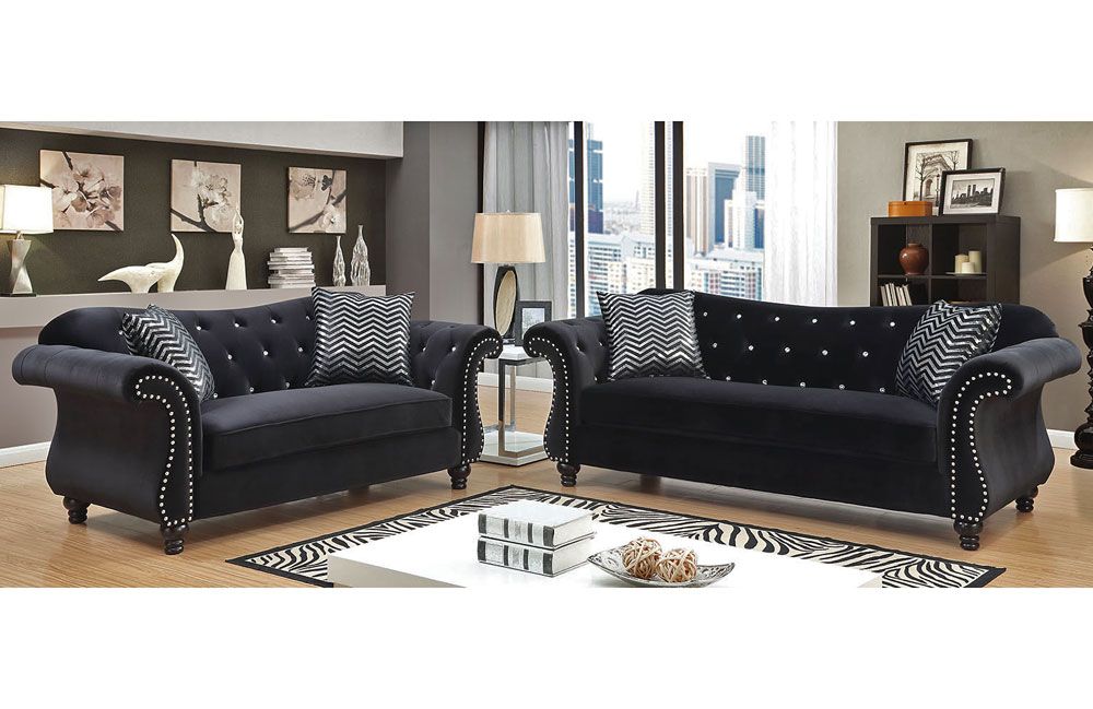 Faris Crystal Tufted Fabric Sofa