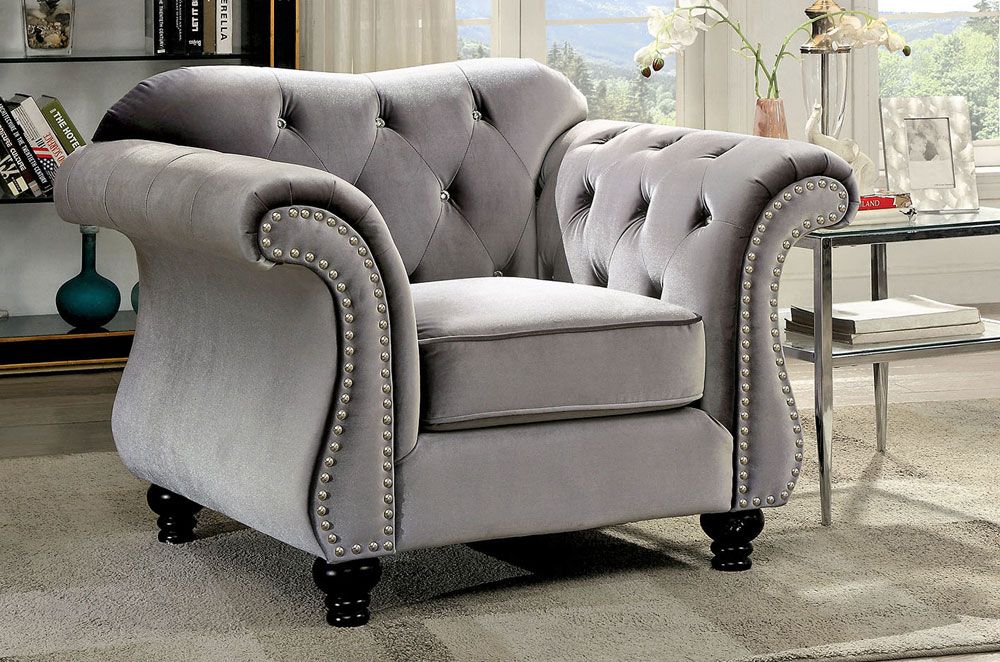 Faris Grey Fabric Arm Chair