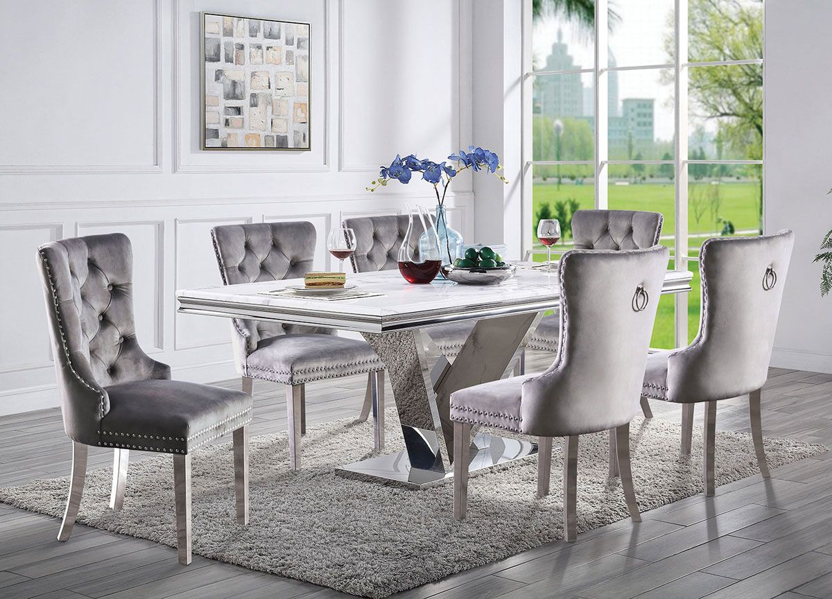 Farren Marble Top Dining Table With Grey Chairs