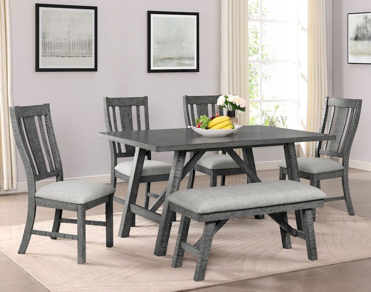 Farrow dining  table with four chairs and bench