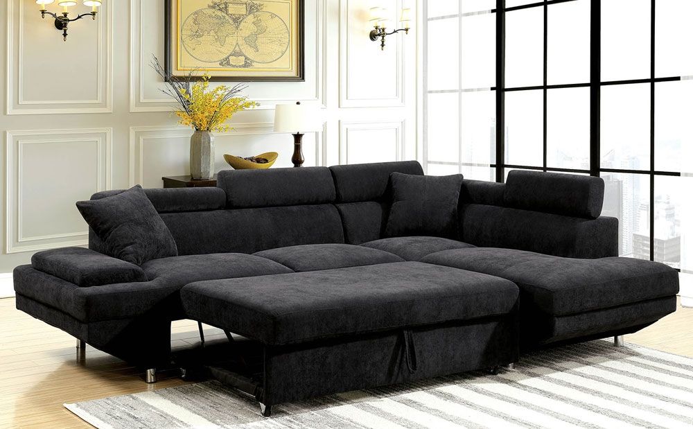 Favian Black Flannelette Sectional Sleeper