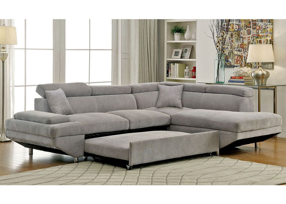 Favian Grey Sectional With Pull-Out Sleeper,Favian Grey Fabric Sectional Sleeper,Favian Modern Sectional Sleeper