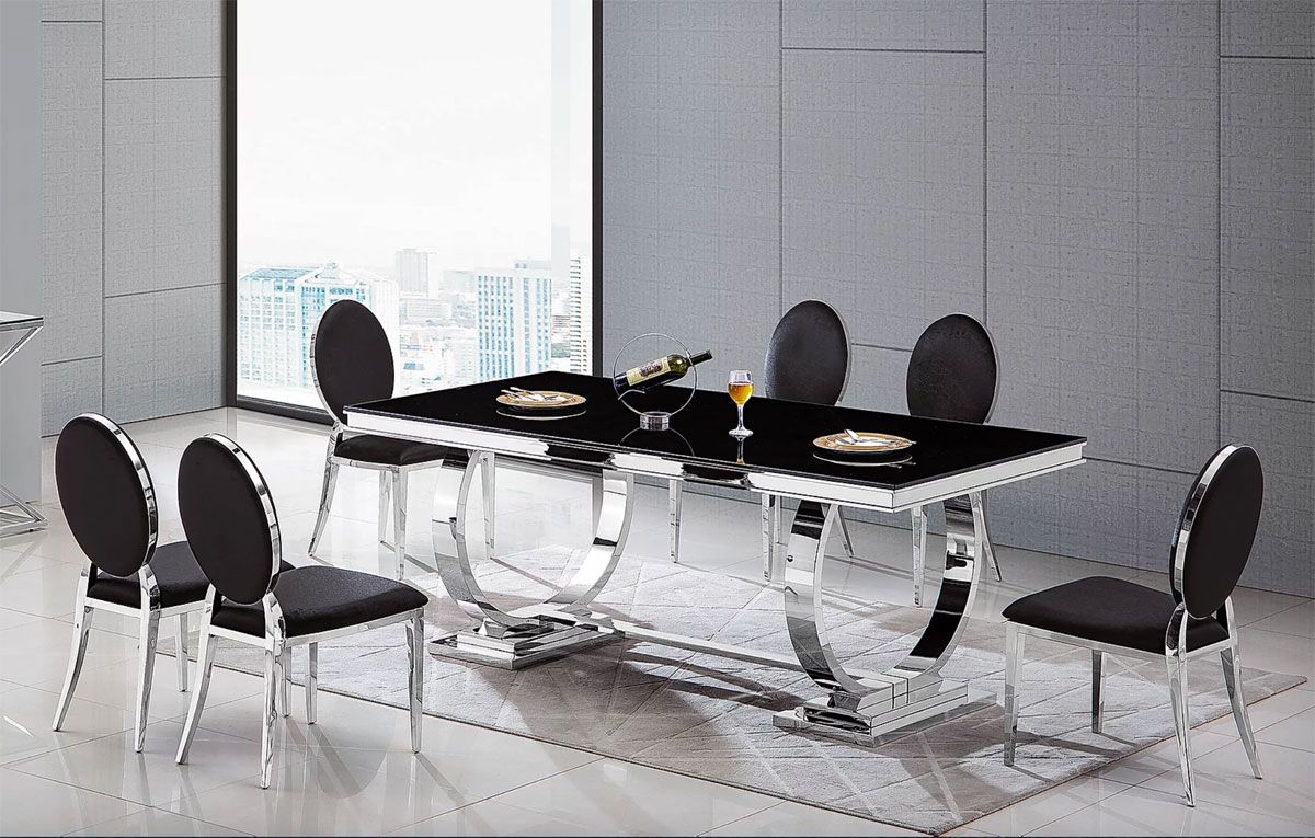 Favio Modern Dining Table Black Glass Top