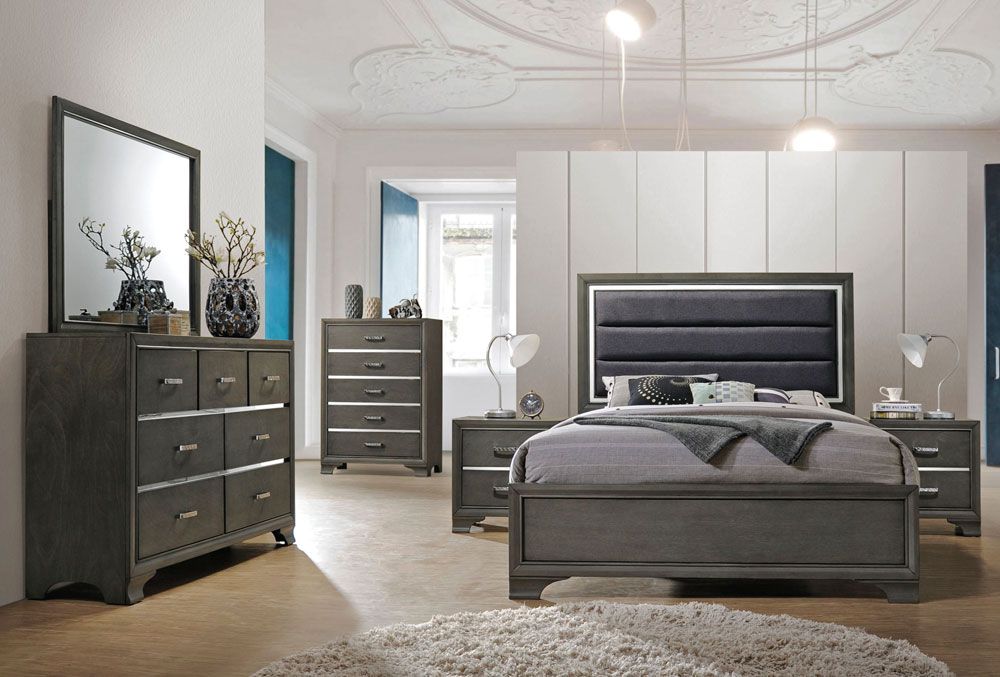 Faye Contemporary Bed Gray Finish