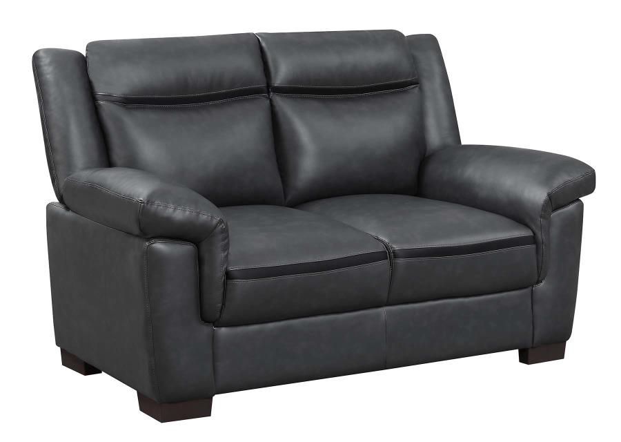 Felipe Grey Leatherette Love Seat,Felipe Grey Leatherette Sofa,Felipe Casual Living Room Grey Leather