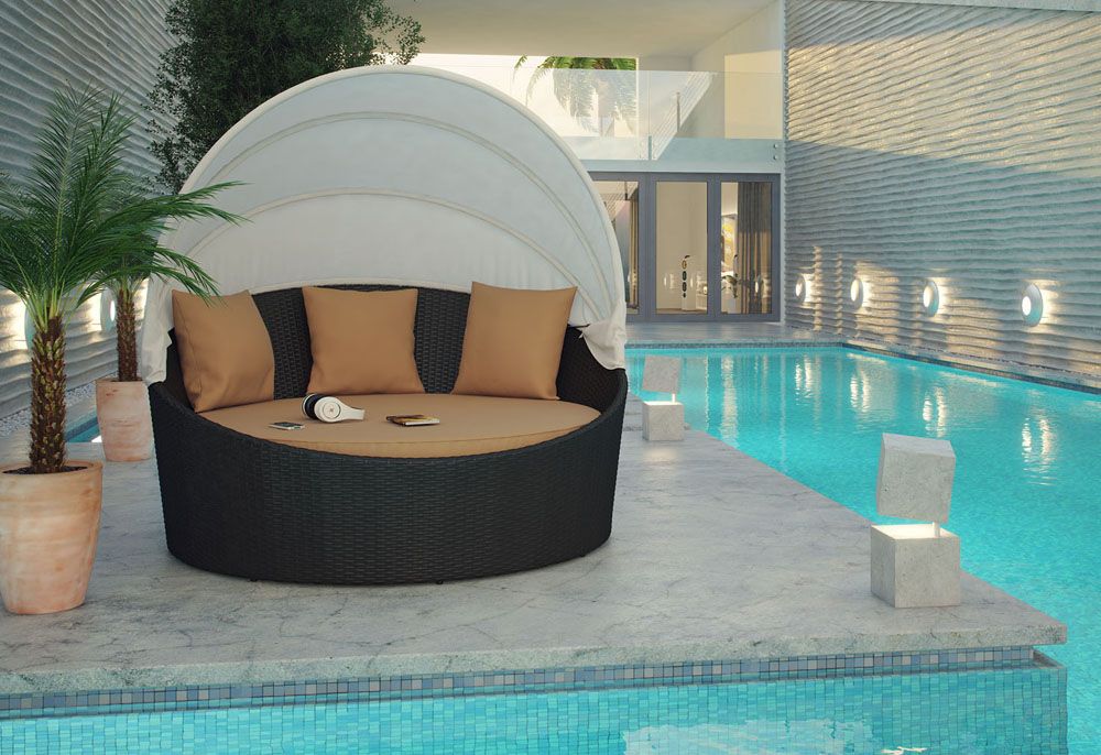 Fiesta Mocha Pool Area Daybed With Canopy