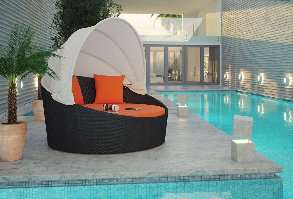 Fiesta Orange Pool Area Daybed With Canopy