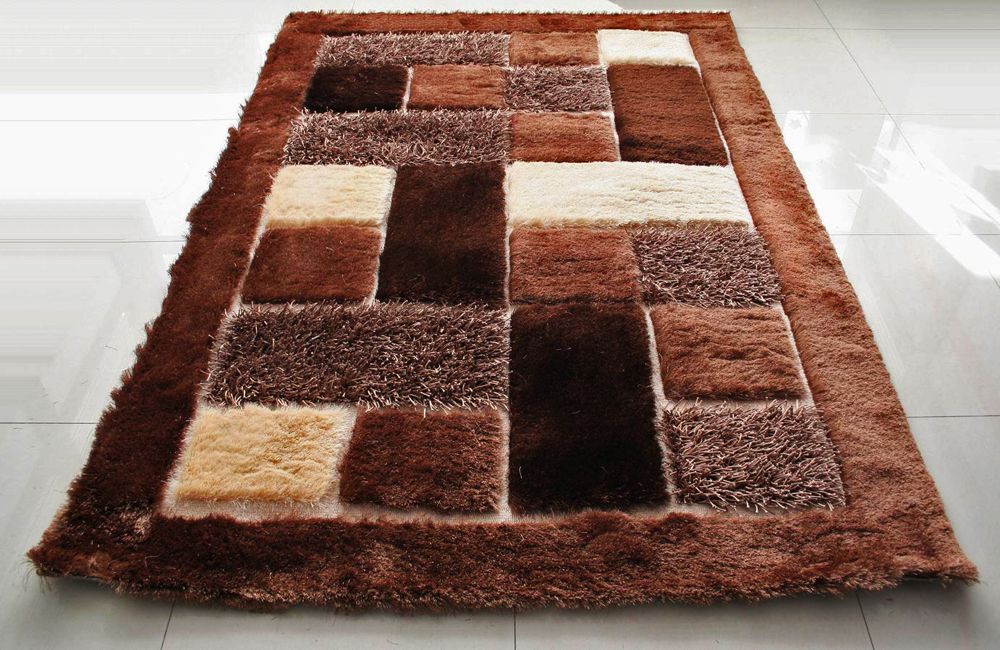 Shaggy Marble Viscose 30 Brown Hand Tufted
