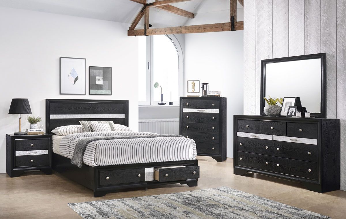 Filipo Black Finish Storage Bed