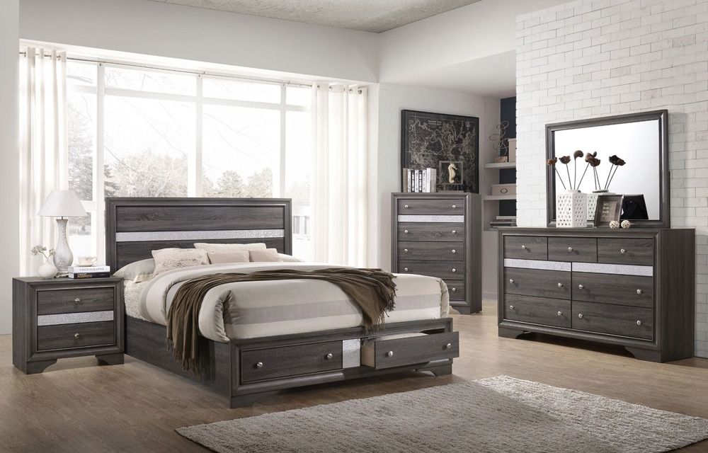 Filipo Rustic Grey Finish Storage Bed