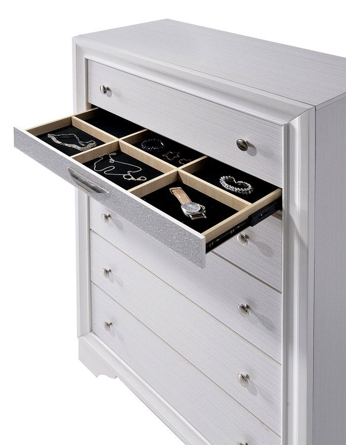 Filipo White Finish Chest With Hidden Drawer