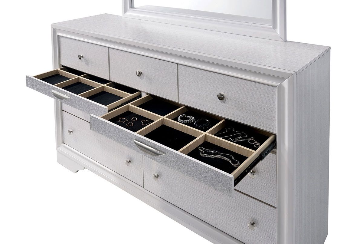 Filipo White Finish Dresser With Hidden Drawer