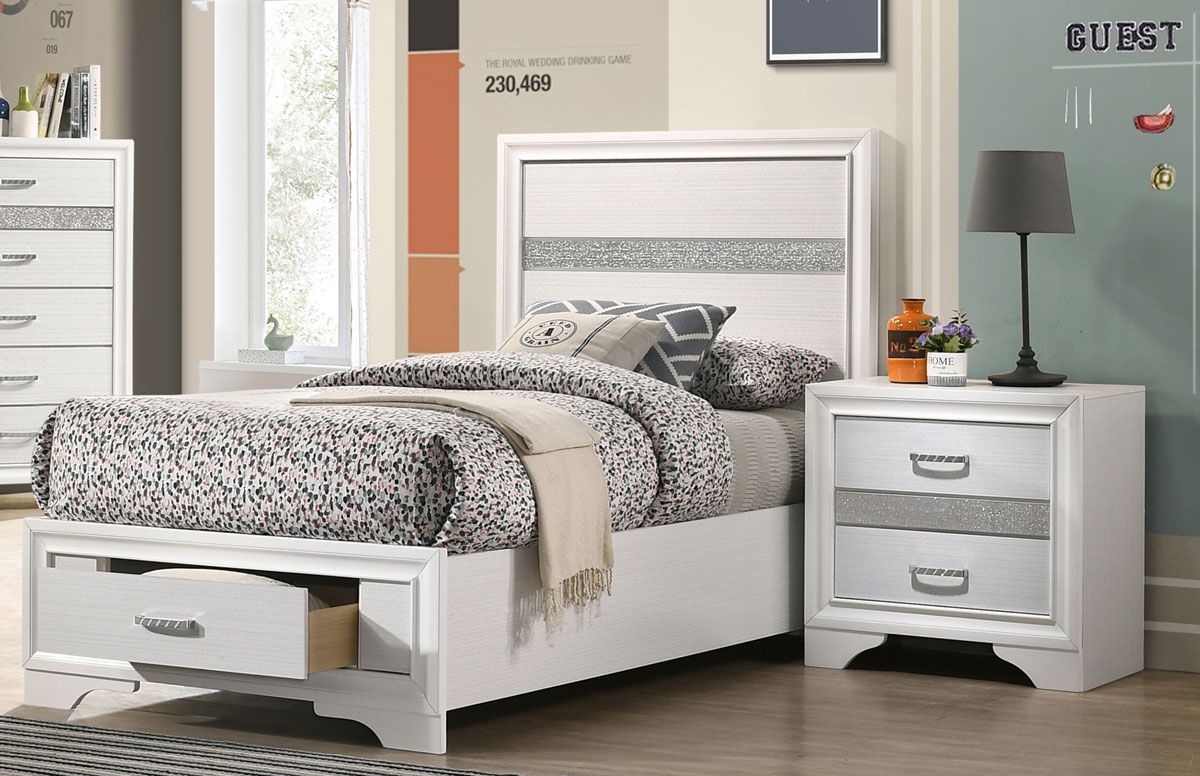 Filipo Twin Size Storage Bed White Finish