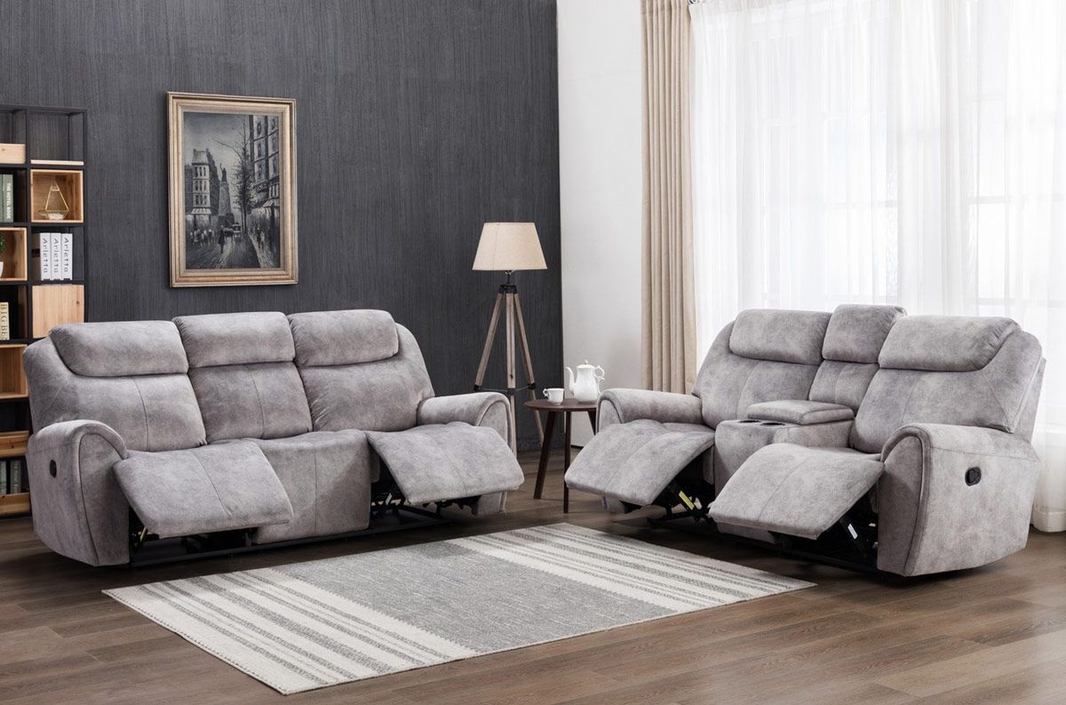 Flatbush Grey Velvet Recliner Sofa Set
