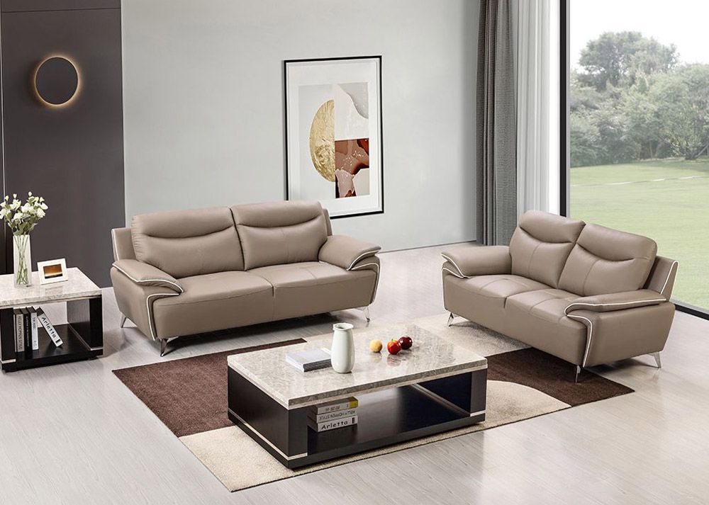 Fracer Dark Tan Genuine Leather Sofa Set