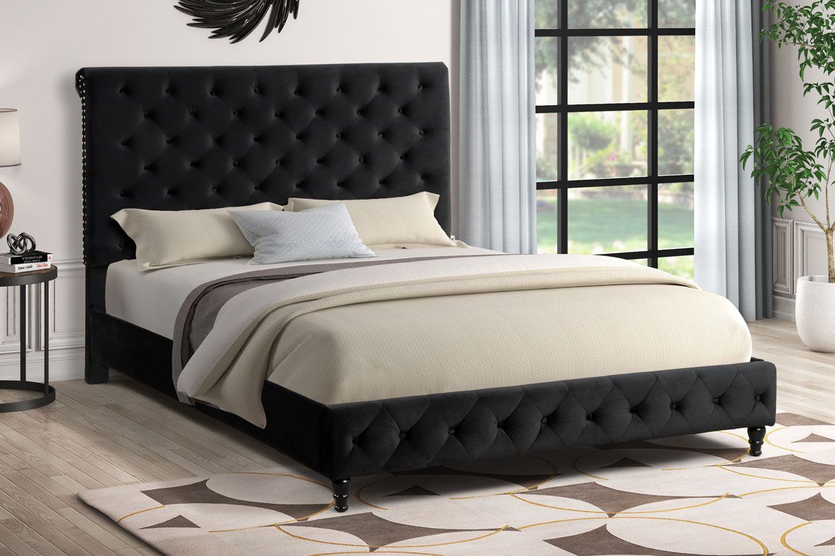 Frankfurt Black Button Tufted Velvet Bed