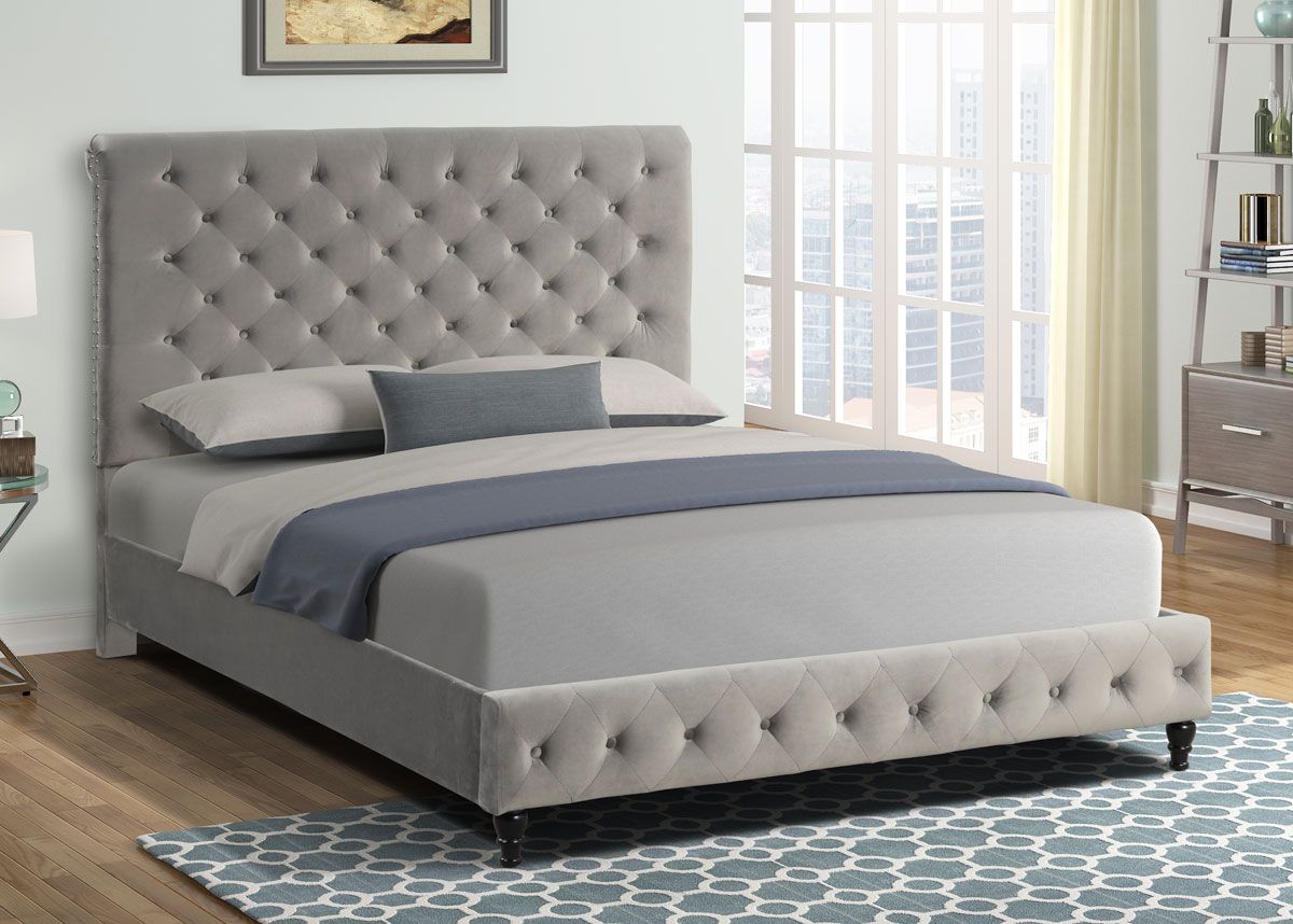 Frankfurt Bed Grey Tufted Velvet