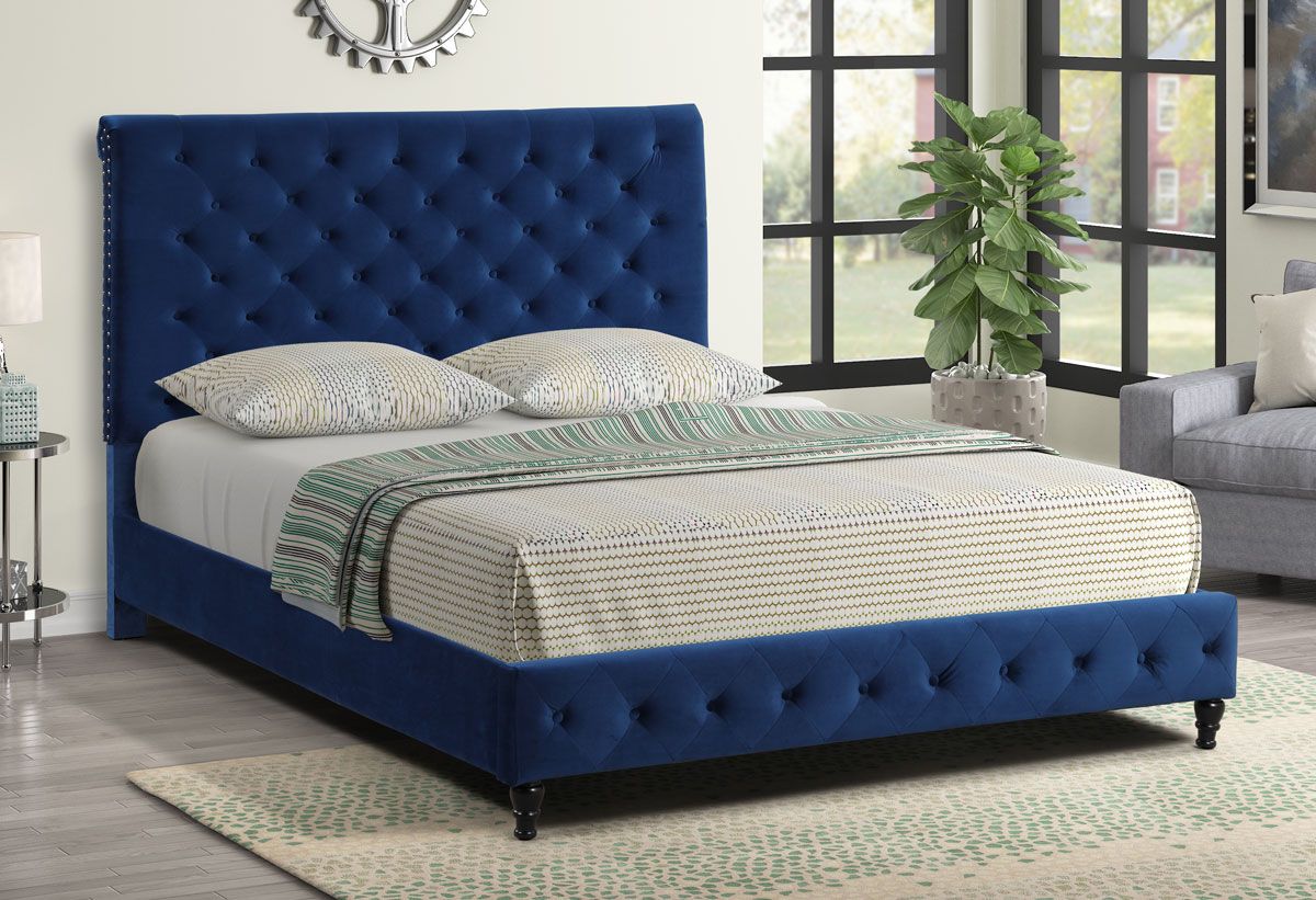 Frankfurt Navy Velvet Bed Button Tufted