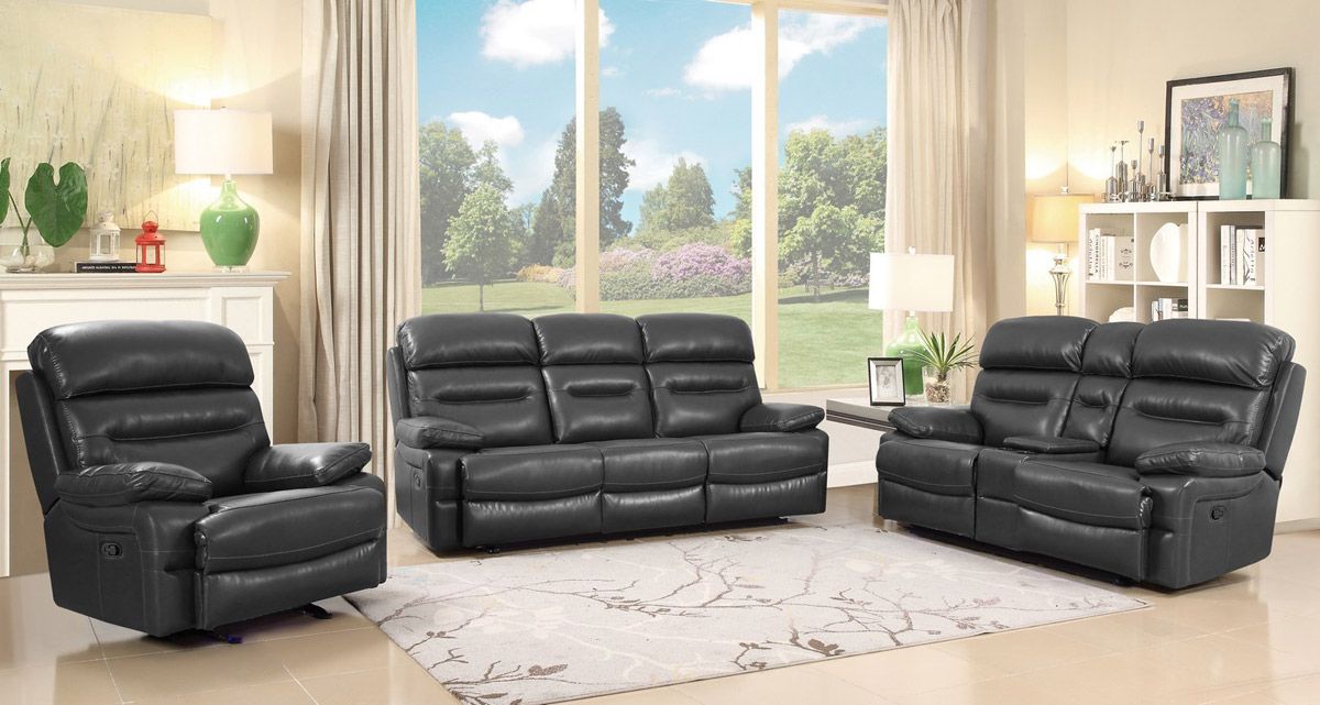 Fullerton Grey Leather Recliner Sofa