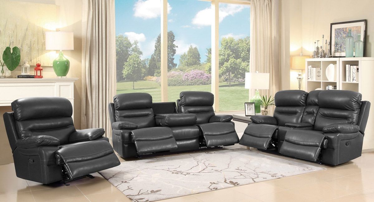 Fullerton Grey Leather Recliner Sofa Set