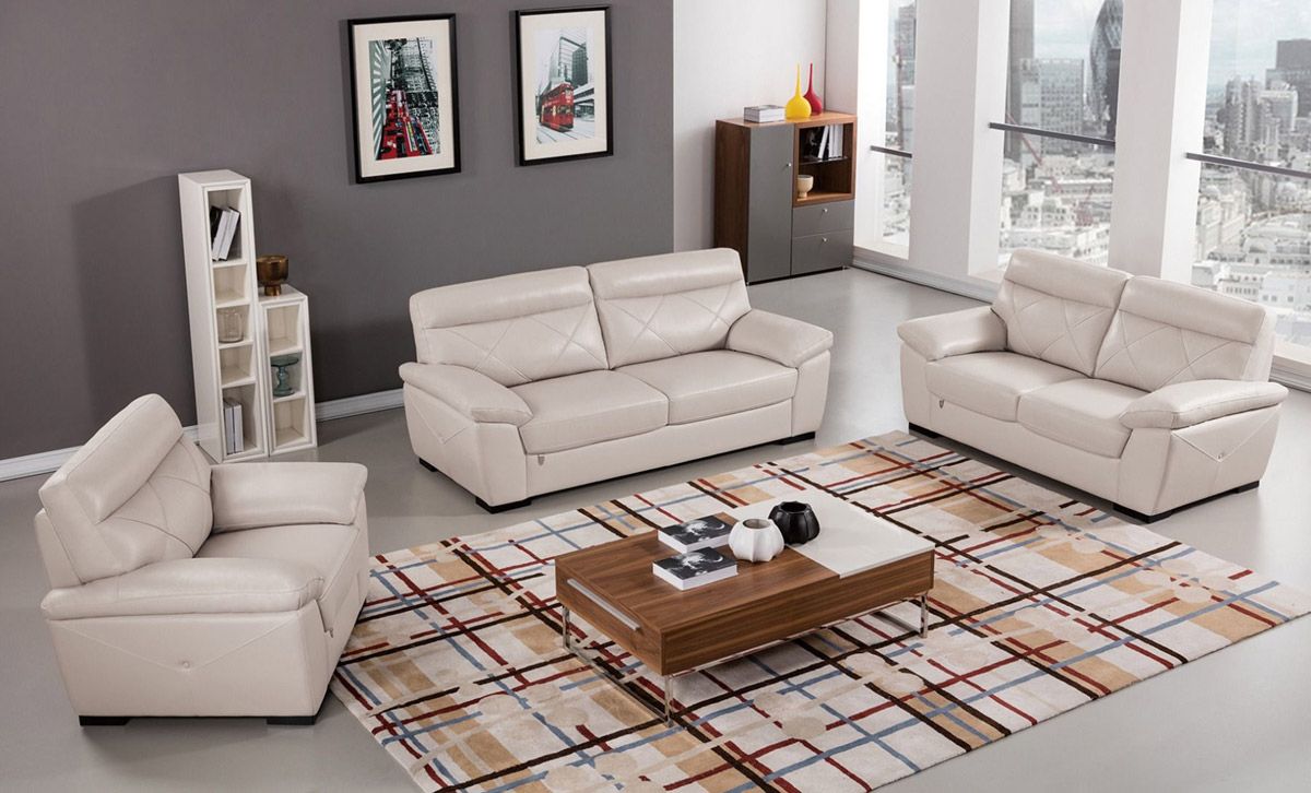 Galore Light Grey Italian Leather Sofa Set