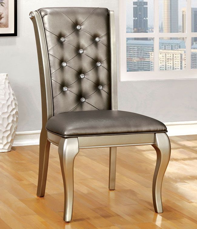 Garey Crystal Tufted Dining Chairs,Garey Silver Finish Server,Garey Server Drawers,Garey Modern Dining Room Furniture Set,Garey Table Top