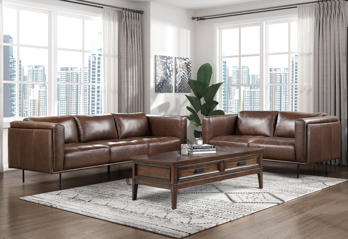 Gavyn Top Grain Leather Modern Living Room