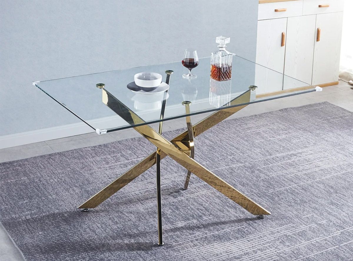 Geelong Glass Top Table Gold Base