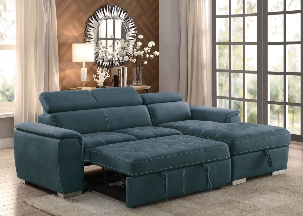 Gemma Blue Sectional With Sleeper