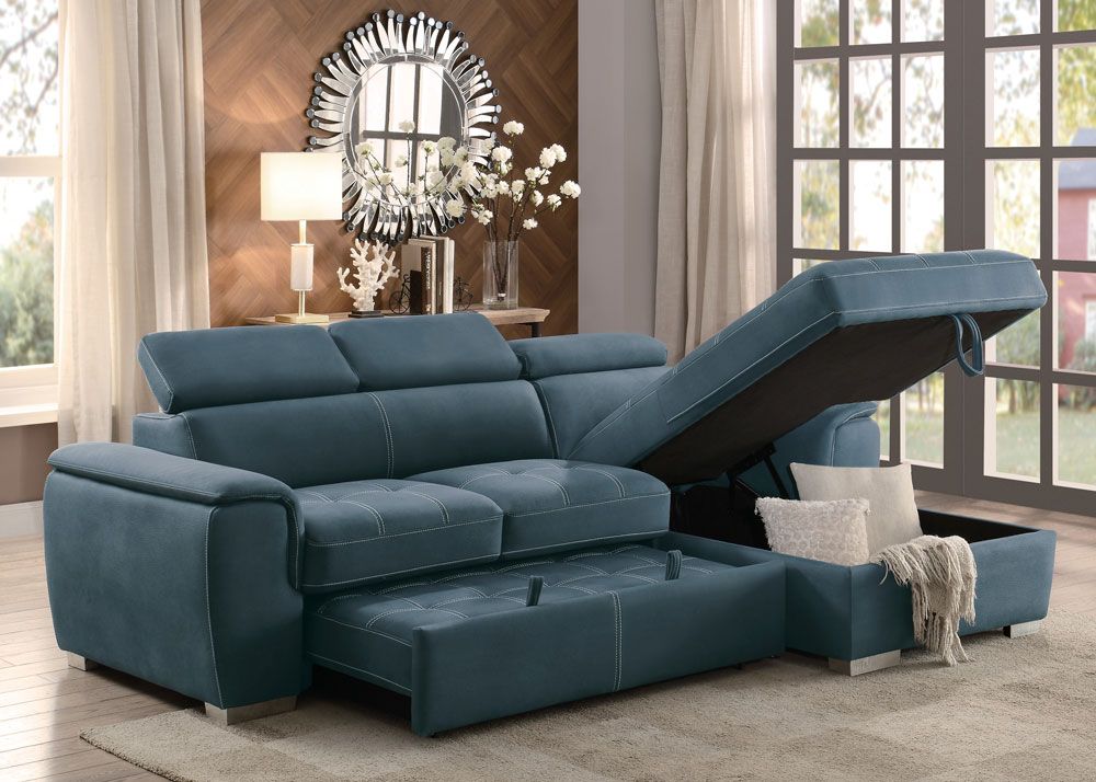 Gemma Blue Fabric Sectional With Storage