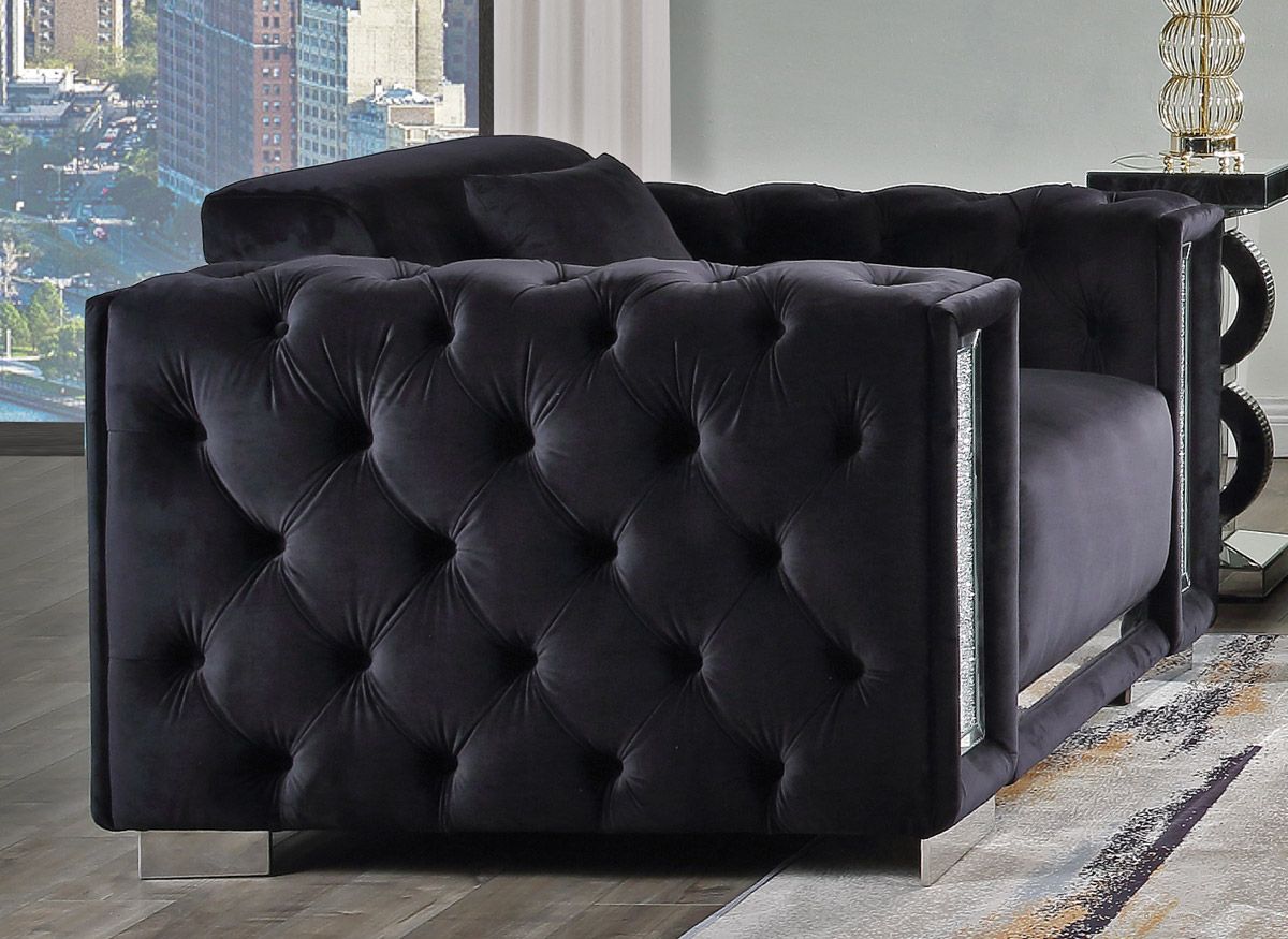 Gemmer Button Black Velvet Sofa