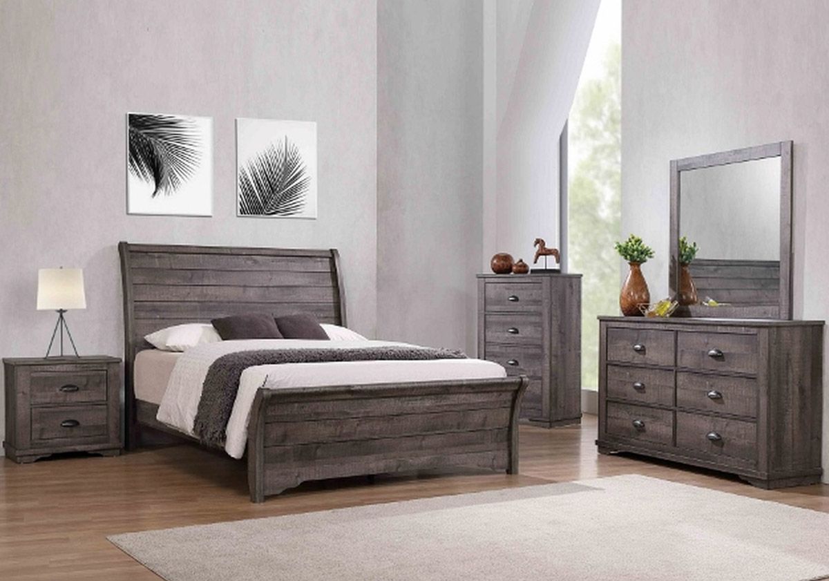 Geneva Rustic Grey Finish Sleigh Bedroom Set