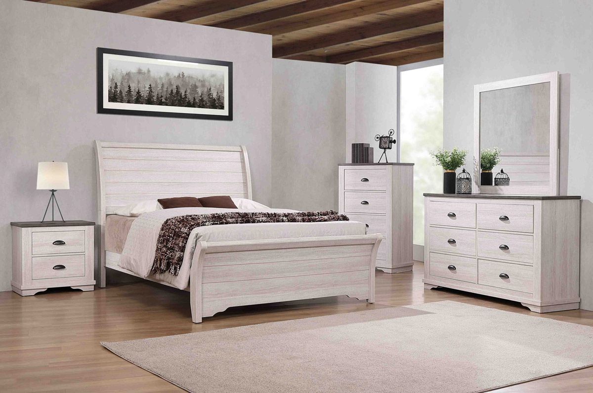 Geneva Chalk Finish Sleigh Bedroom Set