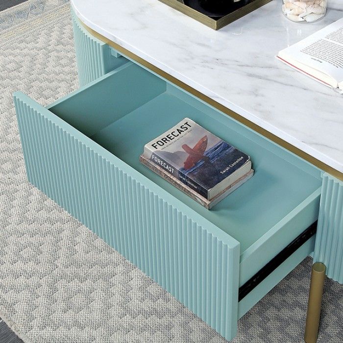 Georgio Teal Finish Coffee Table Drawer