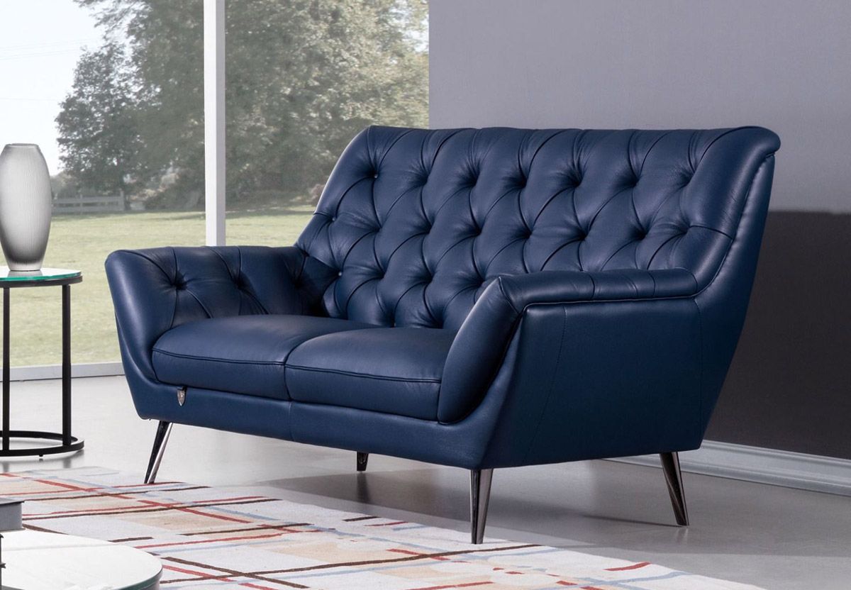 Gerard Navy Blue Italian Leather Loveseat