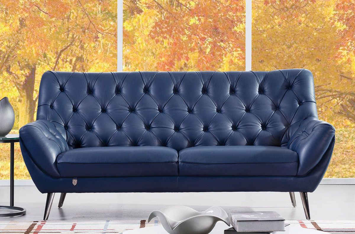 Gerard Navy Blue Italian Leather Sofa