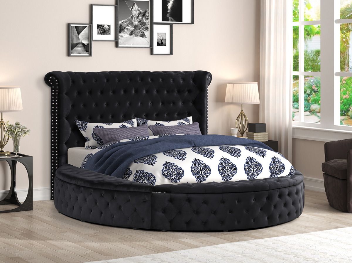 Gerbera Black Tufted Velvet Round Bed
