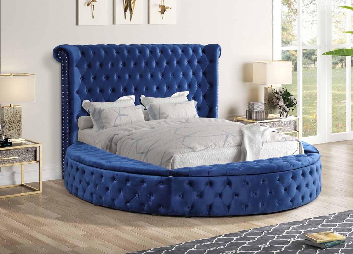 Gerbera Navy Blue Tufted Velvet Round Bed