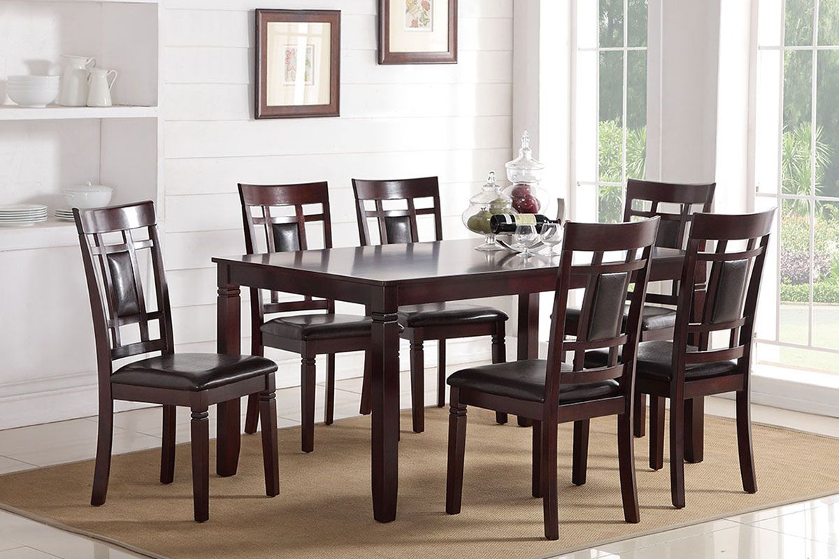 Gerica Brown Finish 7-Piece Dining Table Set