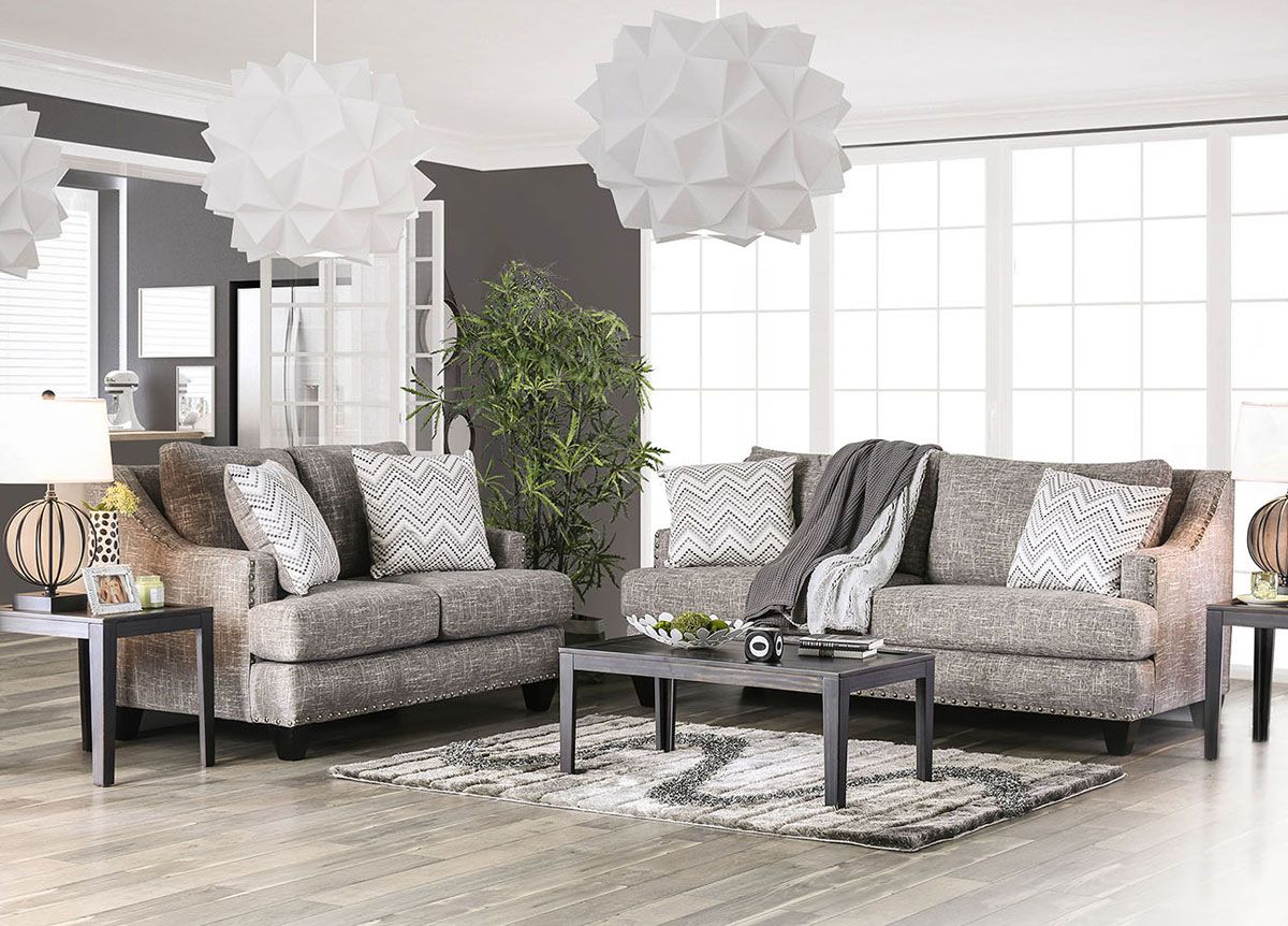 Ginevra Living Room Gray Linen