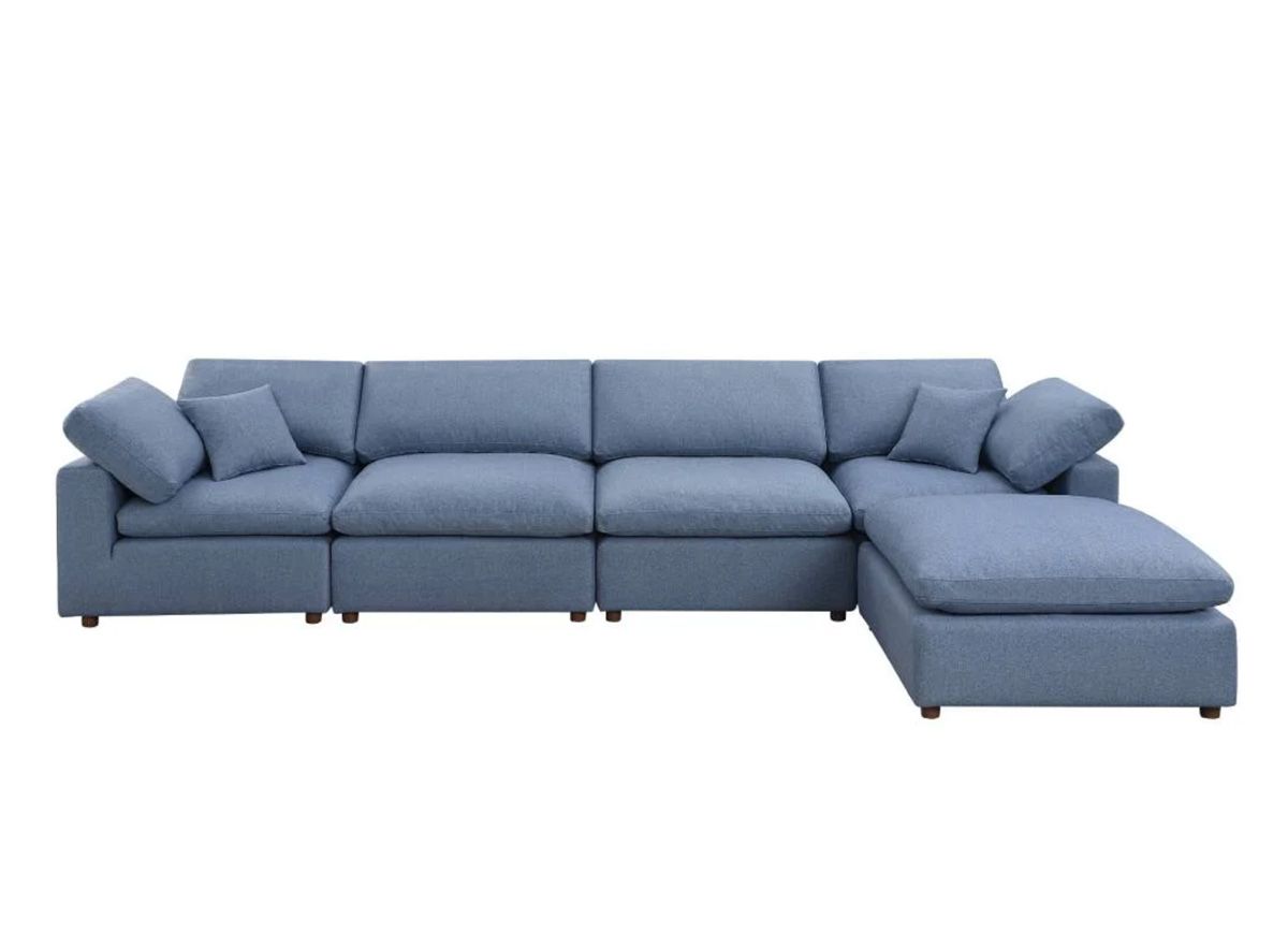 Giza Blue Linen Modular 5-Piece Sectional Set